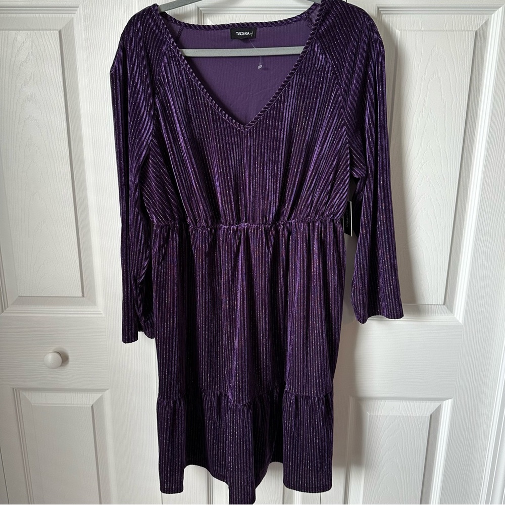 NWT- Tacera Purple Velvet Chorded Dress